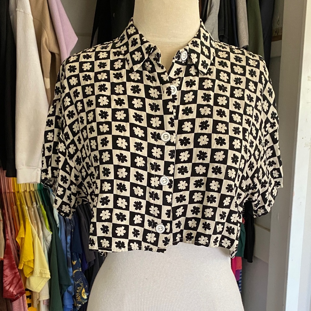 Checkered button down crop top